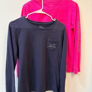 Vineyard Vines Long Sleeve Tees in Navy and Pink